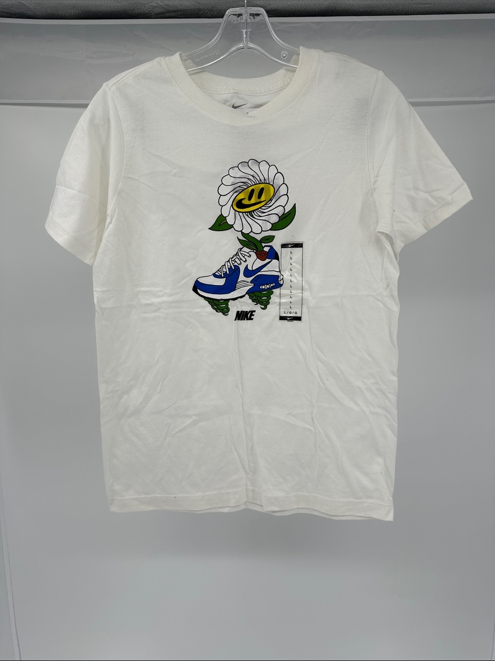 Nike White Tee with Blue Sneaker & Smiley Daisy Graphic
